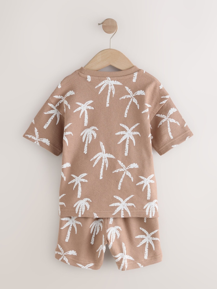 Tan Brown All-Over-Print Short Sleeve T-Shirt and Shorts Set (3mths-7yrs) - Image 2 of 4 Tan Brown All-Over-Print Short Sleeve T-Shirt and Shorts Set (3mths-7yrs) - Image 2 of 4