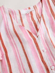 Rosa/oransje vasket stripete - Kortermet minikjole med knapper og lin - Bilde 6 av 7