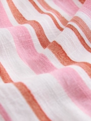 Pink/Orange Washed Stripe Short Sleeve Button Through Tiered Mini Dress with Linen - Image 7 of 7