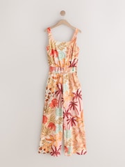 Pink Floral Patch Print Square Neck Wide Leg Jersey Jumpsuit - Image 1 of 3