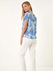 Roman Blue Burnout Printed T-Shirt - Image 3 of 5