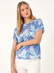 Roman Blue Burnout Printed T-Shirt - Image 4 of 5