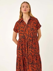 Roman Red Leaf Print Collared Smock Dress - Image 1 of 5
