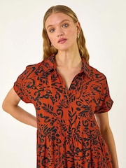 Roman Red Leaf Print Collared Smock Dress - Image 4 of 5