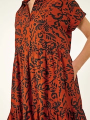 Roman Red Leaf Print Collared Smock Dress - Image 5 of 5