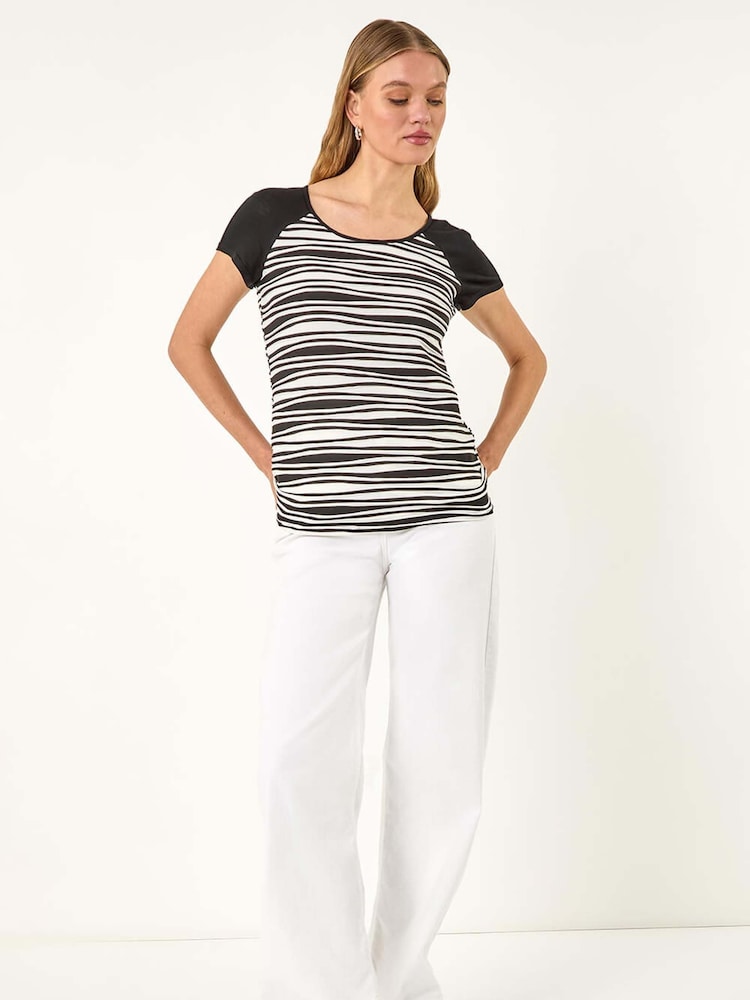 Roman Black Contrast Textured Stripe T-Shirt - Image 2 of 5
