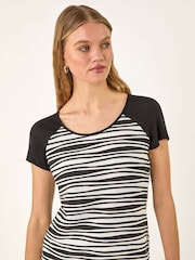 Roman Black Contrast Textured Stripe T-Shirt - Image 4 of 5