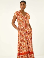 Roman Orange Abstract Lace Trim Maxi Dress - Image 4 of 5