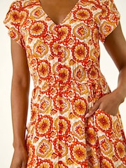 Roman Orange Abstract Lace Trim Maxi Dress - Image 5 of 5