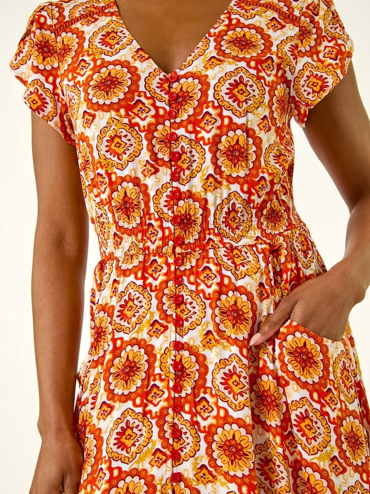Roman Orange Abstract Lace Trim Maxi Dress - Image 5 of 5