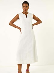 Roman White Panel Detail 100% Cotton Midi Dress - Image 1 of 5