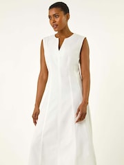 Roman White Panel Detail 100% Cotton Midi Dress - Image 2 of 5