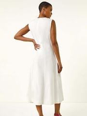 Roman White Panel Detail 100% Cotton Midi Dress - Image 3 of 5