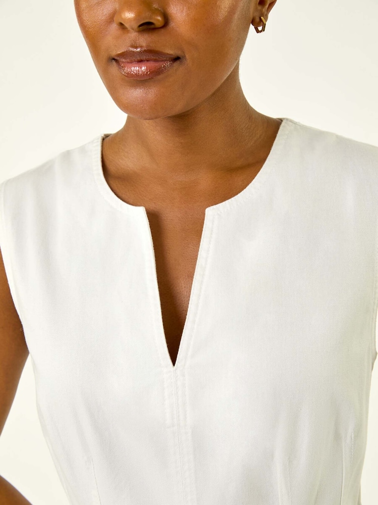 Roman White Panel Detail 100% Cotton Midi Dress - Image 5 of 5