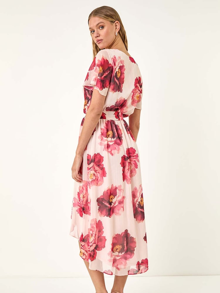 knee length dresses for ladies Pink Floral Halter Midi Dress