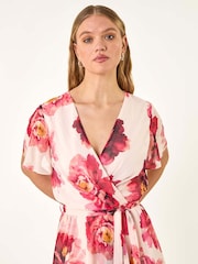 Roman Pink Floral Print Midi Wrap Dress - Image 4 of 5