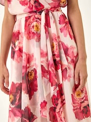 Roman Pink Floral Print Midi Wrap Dress - Image 5 of 5
