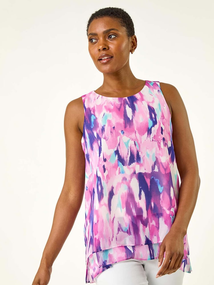 Roman Purple Blurred Double Layered Vest Top - Image 1 of 5