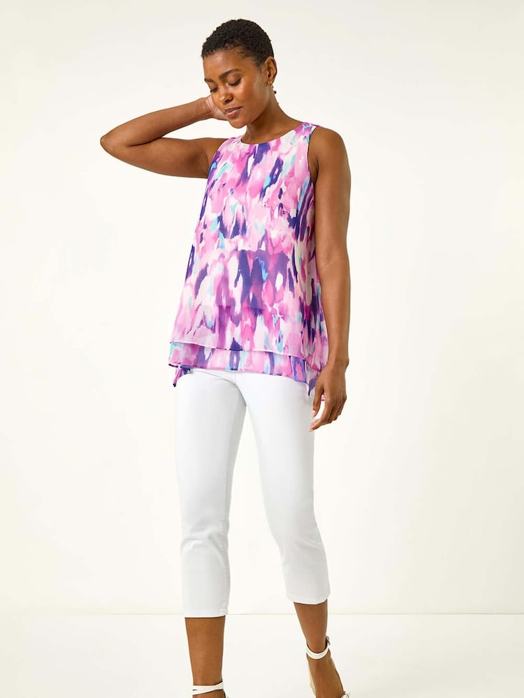 Roman Purple Blurred Double Layered Vest Top - Image 2 of 5