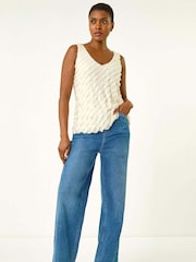 Roman White Shimmer Frill V-Neck Vest Top - Image 2 of 5