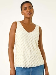 Roman White Shimmer Frill V-Neck Vest Top - Image 4 of 5