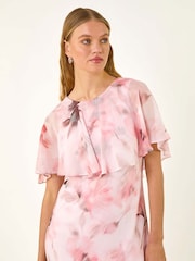 Roman Floral Print Frill Chiffon Cape Midi Dress - Image 4 of 5