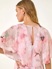 Roman Floral Print Frill Chiffon Cape Midi Dress - Image 5 of 5