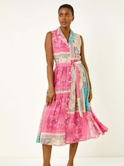 Roman Pink Patchwork Belted Shirt Dress - Image 2 of 5