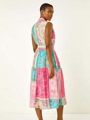 Roman Pink Patchwork Belted Shirt Dress - Image 3 of 5