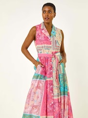 Roman Pink Patchwork Belted Shirt Dress - Image 4 of 5