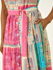 Roman Pink Patchwork Belted Shirt Dress - Image 5 of 5
