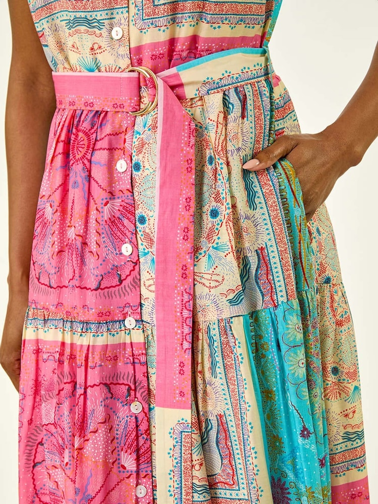 Roman Pink Patchwork Belted Shirt Dress - Image 5 of 5
