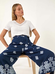 Roman Blue Border Print Belted Trousers - Image 1 of 5