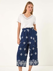 Roman Blue Border Print Belted Trousers - Image 2 of 5