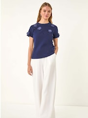 Roman Blue Floral Print Appliqué T-Shirt - Image 2 of 5