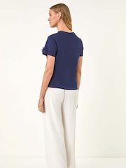 Roman Blue Floral Print Appliqué T-Shirt - Image 3 of 5