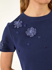 Roman Blue Floral Print Appliqué T-Shirt - Image 5 of 5