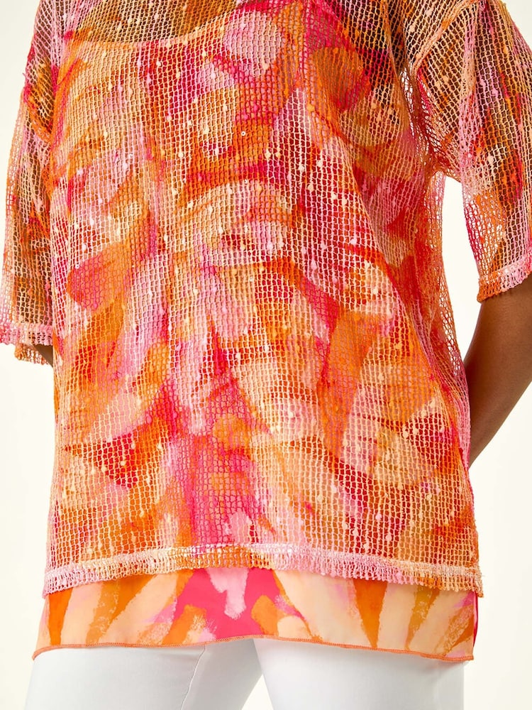 Roman Floral Print Mesh Overlay Tunic Top - Imagen 5 de 5 Roman Floral Print Mesh Overlay Tunic Top - Imagen 5 de 5