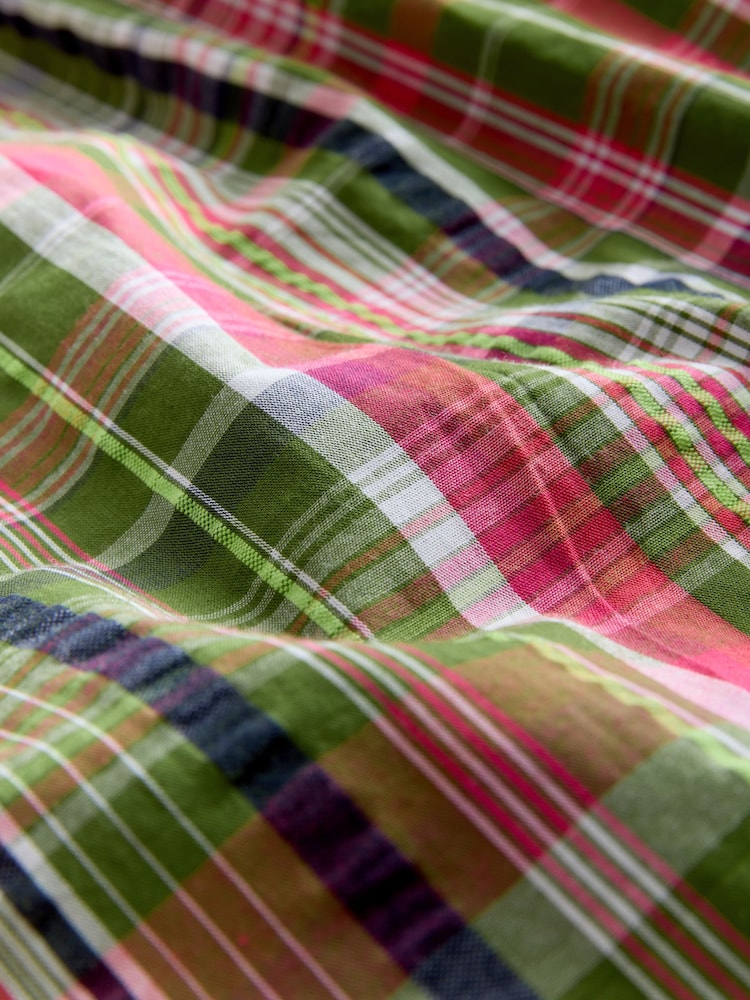 Green Pink Check Shirred Long Sleeve Midi Dress - Image 9 of 9 Green Pink Check Shirred Long Sleeve Midi Dress - Image 9 of 9