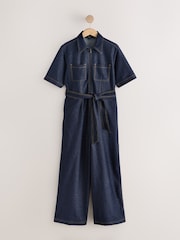 Indigo Blue Denim Jersey Jumpsuit - Image 2 of 4