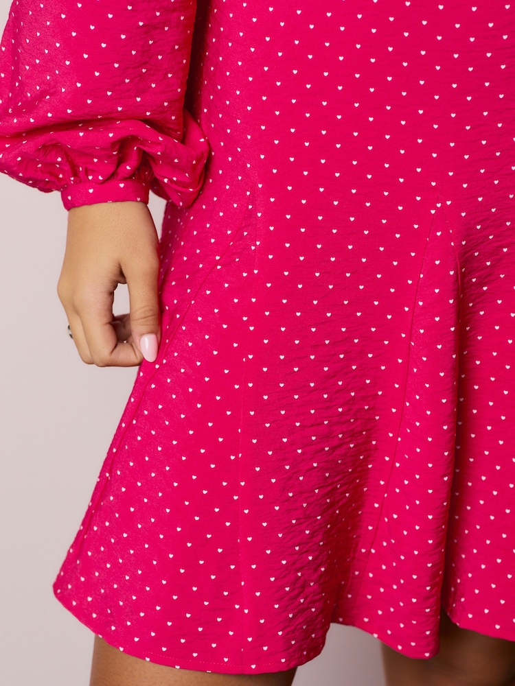 Buy Pink Heart Print Mini Long Sleeve A-Line Seam Detail Dress from the  Next UK online shop