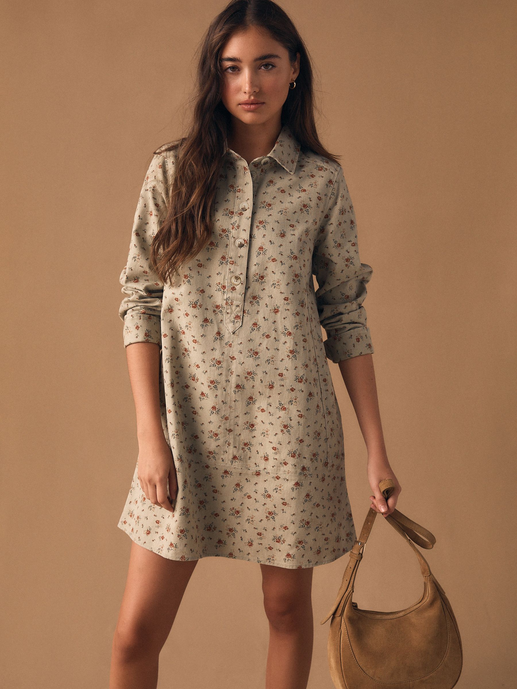 Buy Neutral Floral Long Sleeve Cotton Twill Overhead Shirt Dress from Next USA Buy Neutral Floral Long Sleeve Cotton Twill Overhead Shirt Dress from Next USA