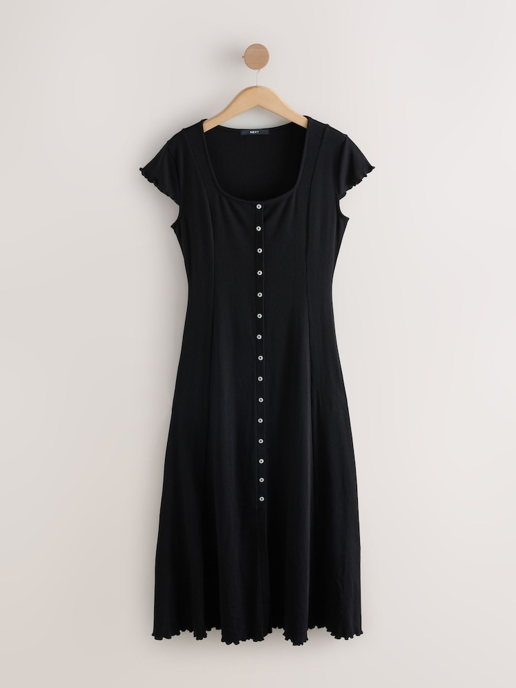 Navy Stripe/ Black - Short Sleeve Jersey Button Through Maxi Dress - صورة 2 من 11 Navy Stripe/ Black - Short Sleeve Jersey Button Through Maxi Dress - صورة 2 من 11