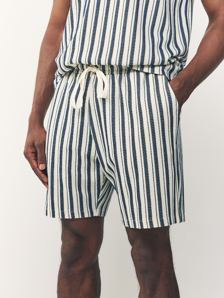 Navy/Ecru Stripe Drawstring Jersey Shorts - Image 1 of 10