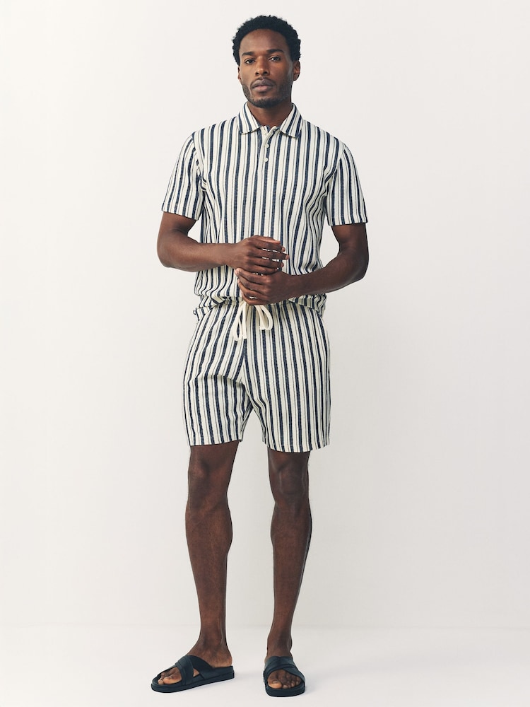 Navy/Ecru Stripe Drawstring Jersey Shorts - Image 2 of 10