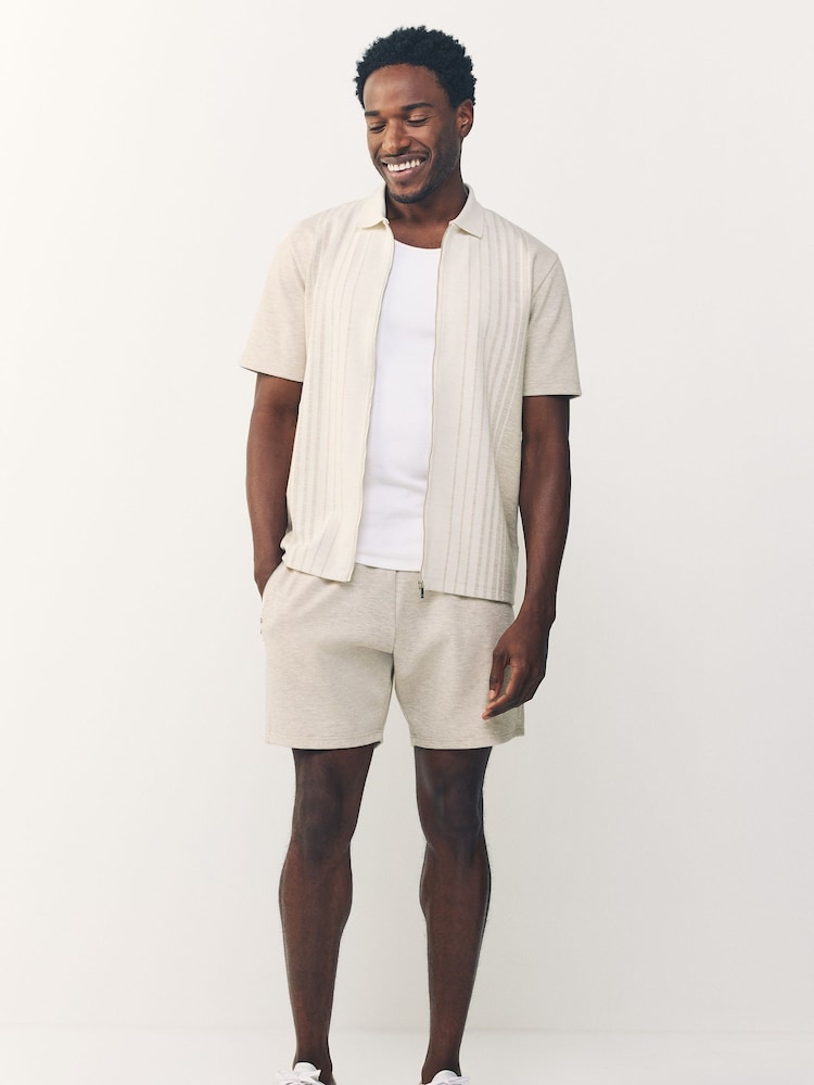 Neutral Marl Zip Pocket Jersey Shorts - Image 2 of 6 Neutral Marl Zip Pocket Jersey Shorts - Image 2 of 6