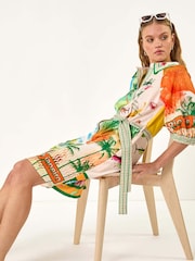 Roman White Landscape Print Tie Waist Shirt Dress - Image 1 of 5