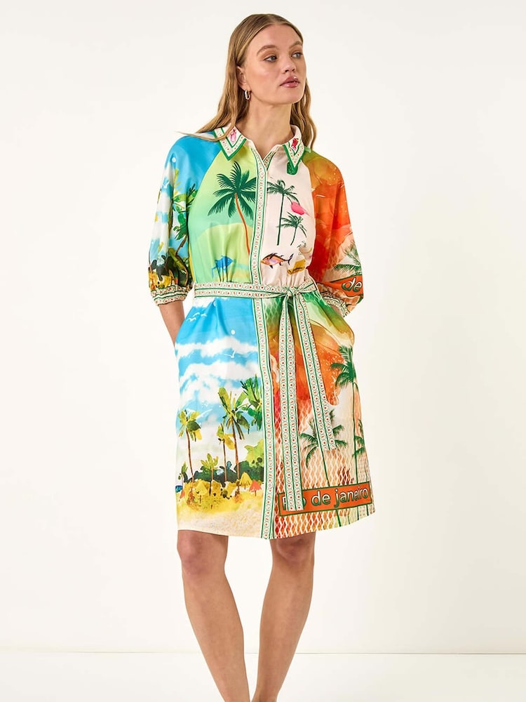 Roman Landscape Print Tie Waist Shirt Dress - Imagen 2 de 5 Roman Landscape Print Tie Waist Shirt Dress - Imagen 2 de 5