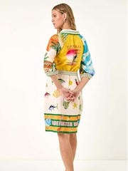 Roman White Landscape Print Tie Waist Shirt Dress - Image 3 of 5