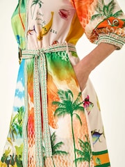 Roman White Landscape Print Tie Waist Shirt Dress - Image 5 of 5